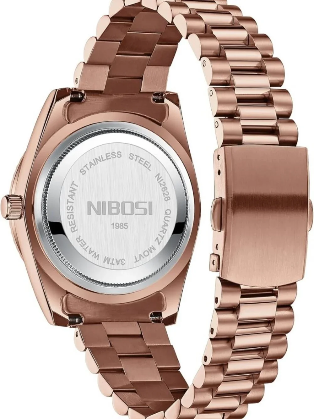Luxury Men's Analog Quartz Watch - Rose Gold Stainless Steel, Waterproof, Brown